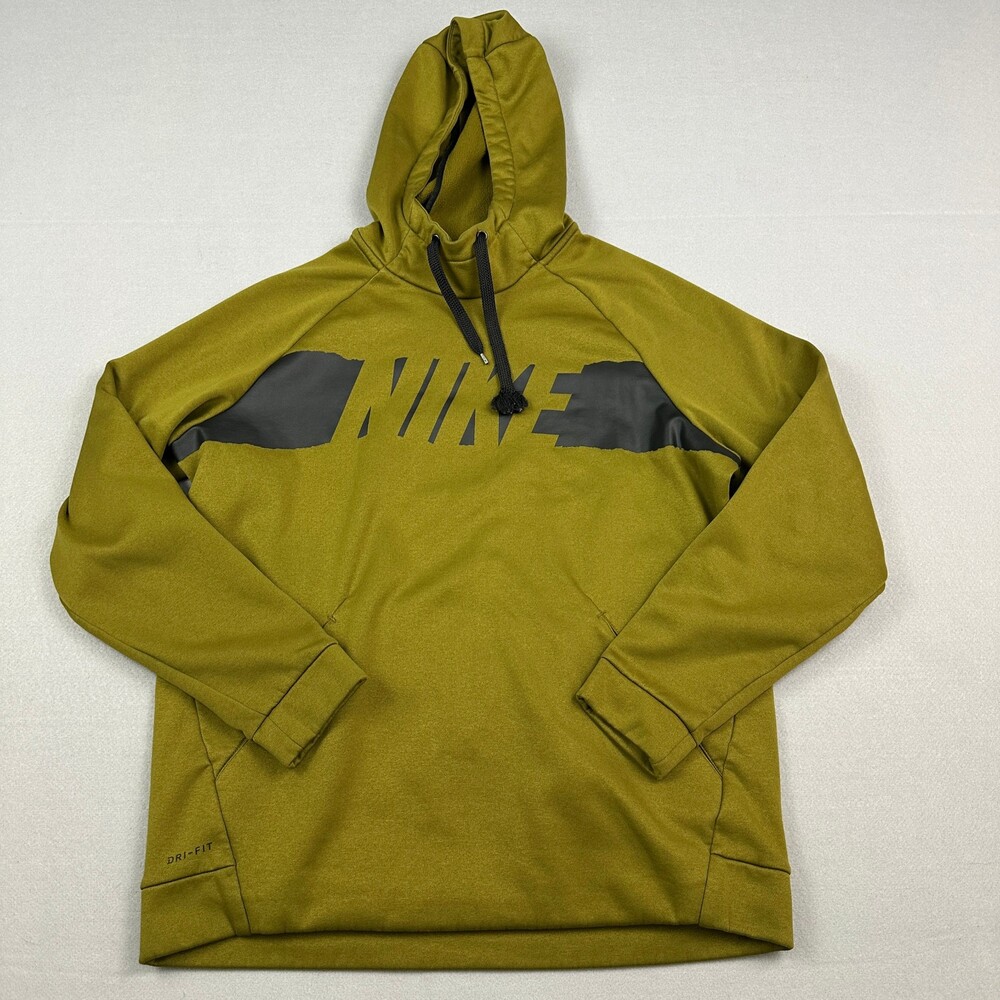 Nike Hoodie Men Large Green Solid Block Logo Standard Sweatshirt Swoosh Dri Fit